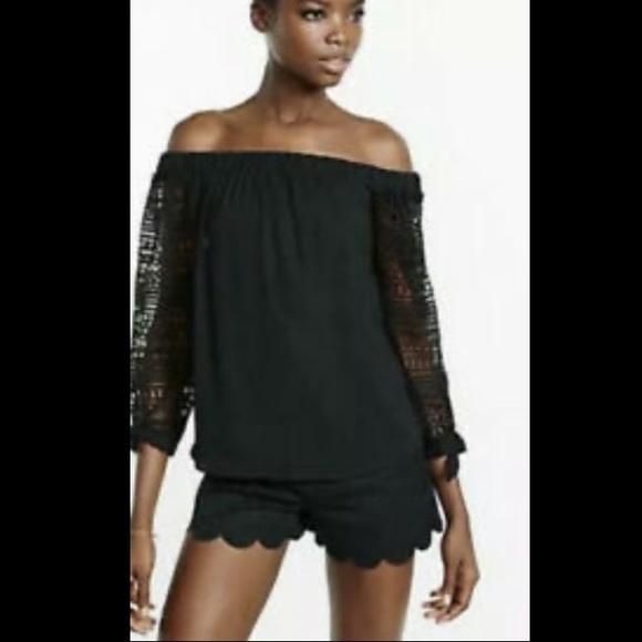 Express Off The Shoulder Burgundy Crochet Sleeve - Picture 3 of 10